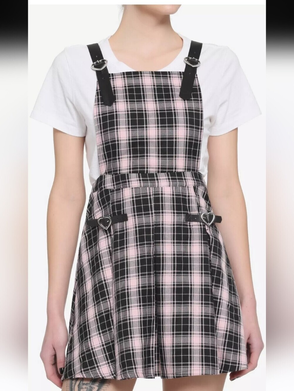 Hot Topic Pink and Black Chic In Style Plaid Pinafore Dress. Sz L